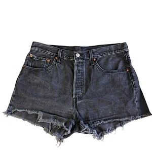 Levi's 501 Distressed Denim Shorts Women's 31 Waist Black Button‎ Fly High Rise